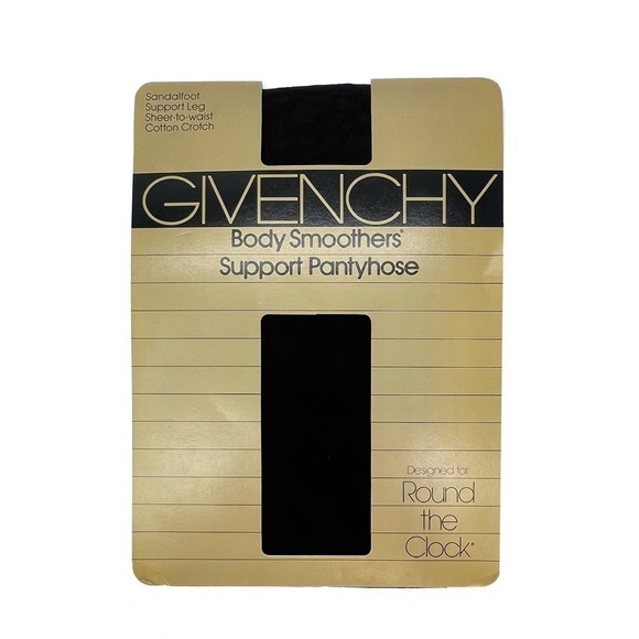 Givenchy Vintage Sheer Black Body Smoothers Support Pantyhose Sandalfoot New NWT - Picture 2 of 6